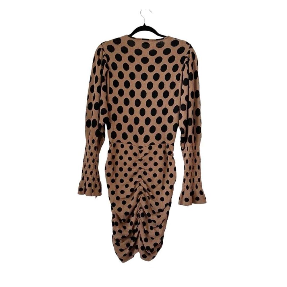 ZARA Tan Jersey Knit Fitted Dress Black Accent Flare Sleeves NWOT Size Large - Picture 2 of 9
